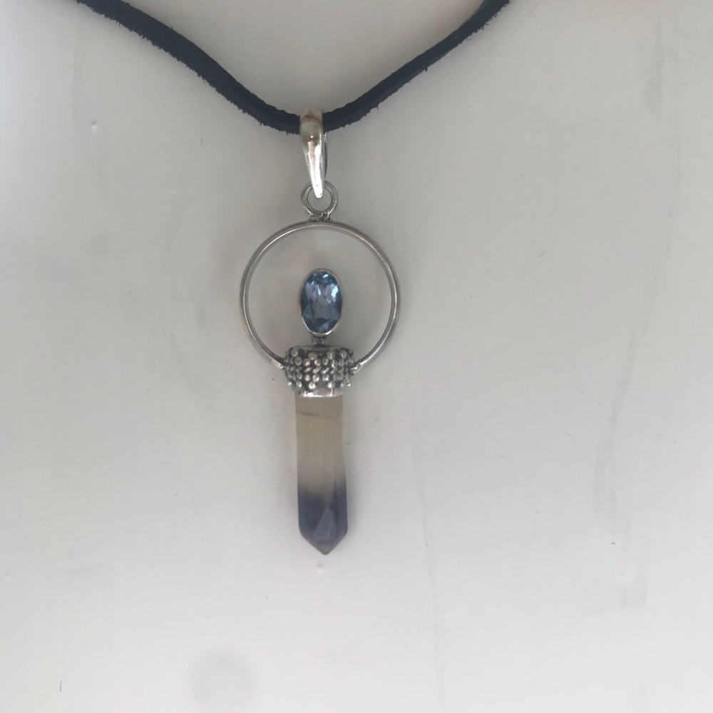 LAST ONE! 925 Amethyst Crystal Blue Topaz Pendant - Picture 2 of 5